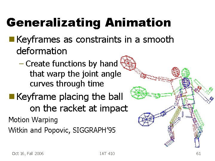 Generalizating Animation g Keyframes as constraints in a smooth deformation – Create functions by