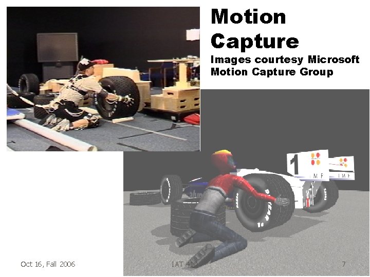 Motion Capture Images courtesy Microsoft Motion Capture Group Oct 16, Fall 2006 IAT 410