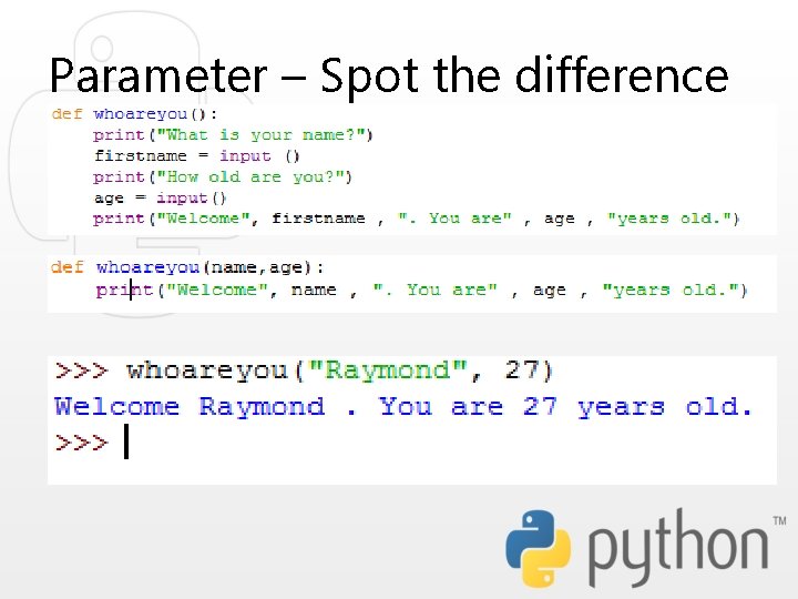 Parameter – Spot the difference Parameter – Spot the difference