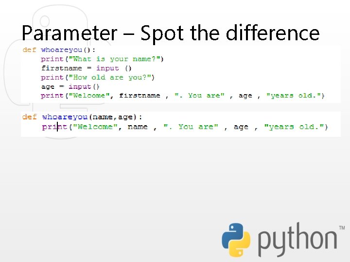 Parameter – Spot the difference Parameter – Spot the difference