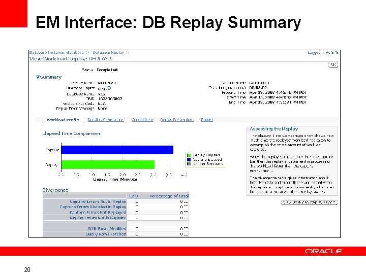 EM Interface: DB Replay Summary 20 