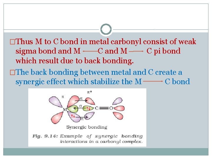 �Thus M to C bond in metal carbonyl consist of weak sigma bond and