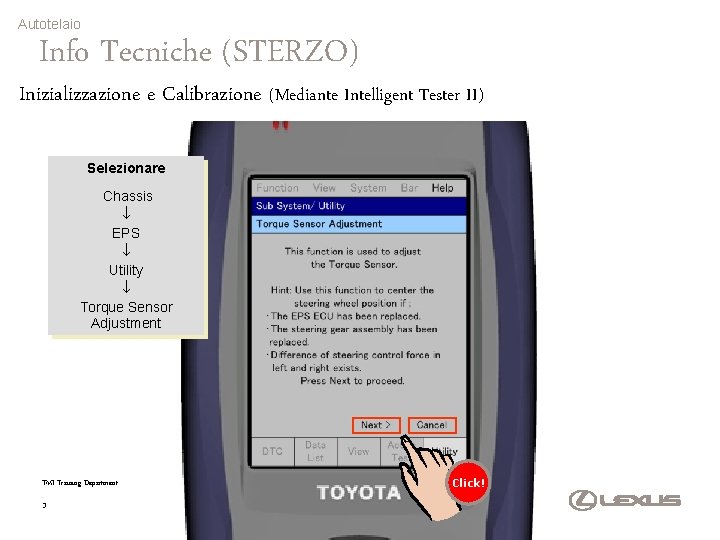 Autotelaio Info Tecniche (STERZO) Inizializzazione e Calibrazione (Mediante Intelligent Tester II) Selezionare Chassis EPS