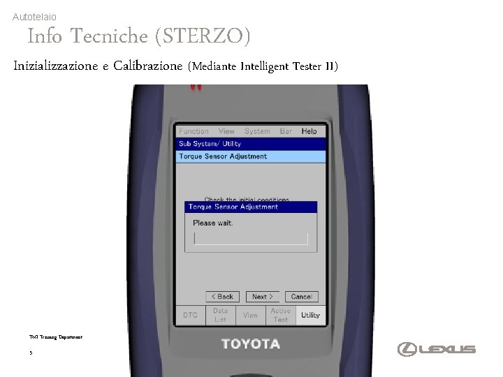 Autotelaio Info Tecniche (STERZO) Inizializzazione e Calibrazione (Mediante Intelligent Tester II) TMI Training Department