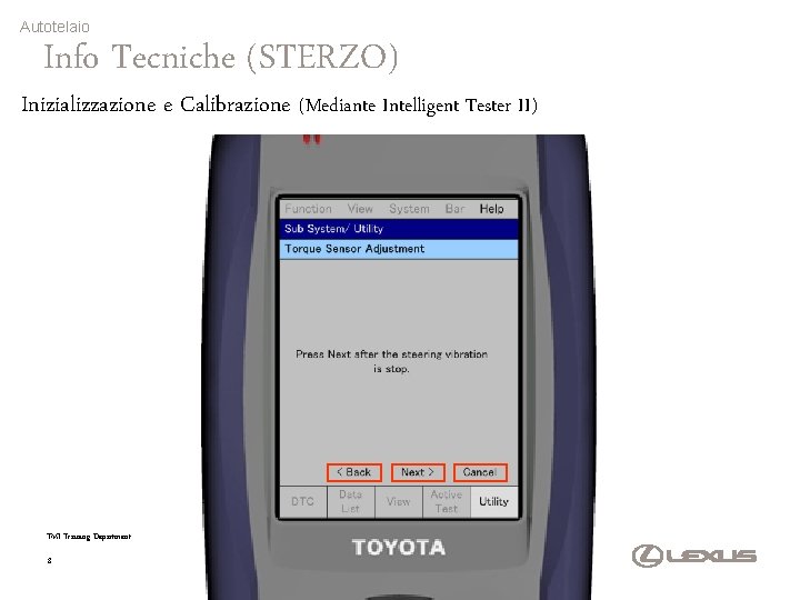 Autotelaio Info Tecniche (STERZO) Inizializzazione e Calibrazione (Mediante Intelligent Tester II) TMI Training Department