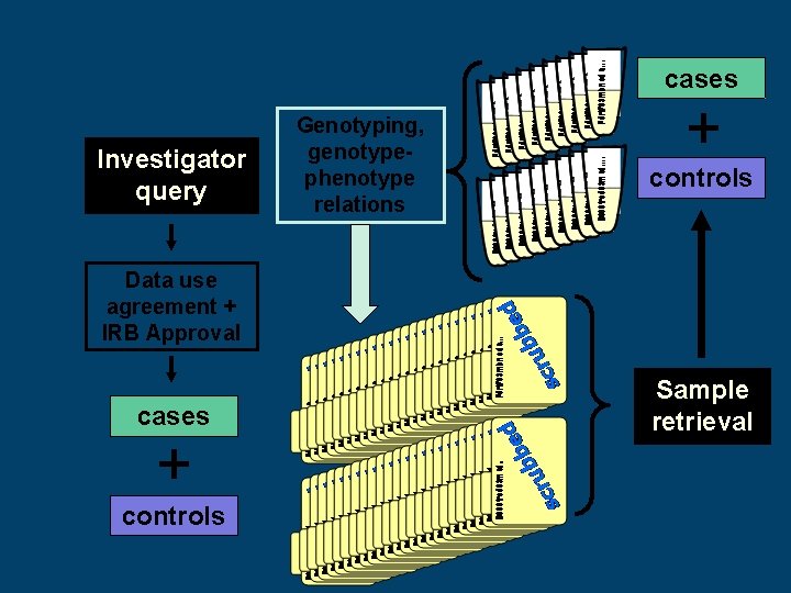 cases Investigator query Genotyping, genotypephenotype relations + controls Data use agreement + IRB Approval