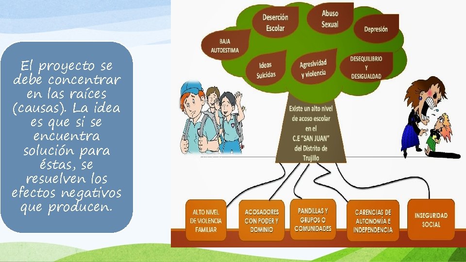 El proyecto se debe concentrar en las raíces (causas). La idea es que si