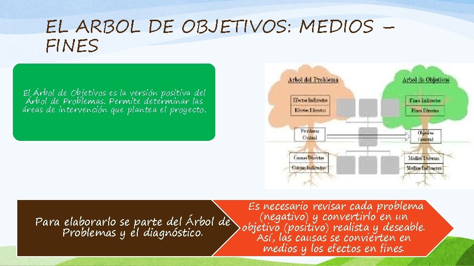 EL ARBOL DE OBJETIVOS: MEDIOS – FINES El Árbol de Objetivos es la versión