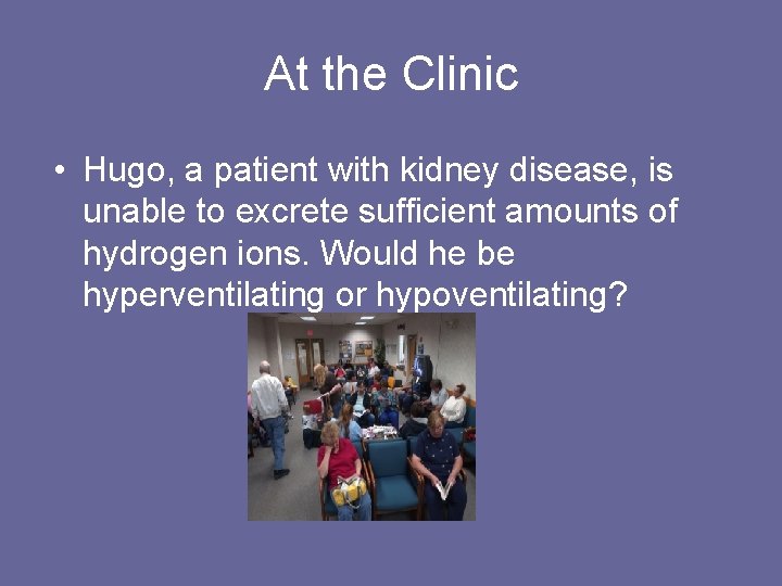 At the Clinic • Hugo, a patient with kidney disease, is unable to excrete