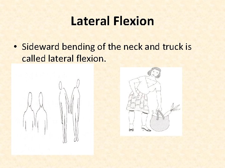 Lateral Flexion • Sideward bending of the neck and truck is called lateral flexion.