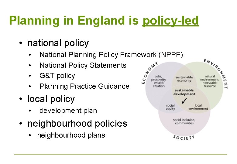 Planning in England is policy-led • national policy • • National Planning Policy Framework