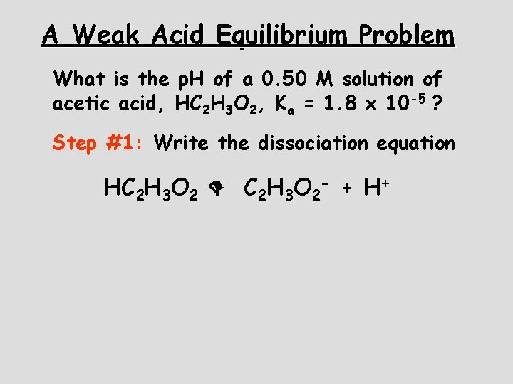 A Weak Acid Equilibrium Problem What is the p. H of a 0. 50