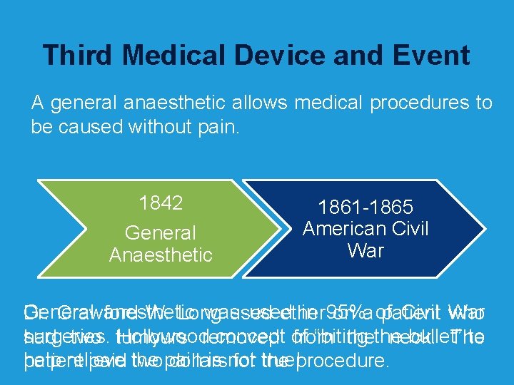 Third Medical Device and Event A general anaesthetic allows medical procedures to be caused