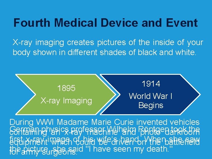 Fourth Medical Device and Event X-ray imaging creates pictures of the inside of your