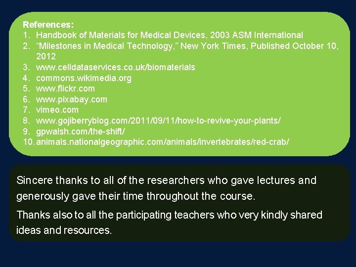 References: 1. Handbook of Materials for Medical Devices, 2003 ASM International 2. “Milestones in