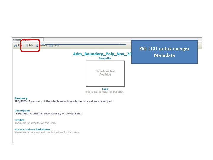 Klik EDIT untuk mengisi Metadata 