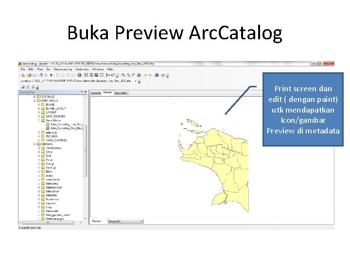 Buka Preview Arc. Catalog Print screen dan edit ( dengan paint) utk mendapatkan Icon/gambar