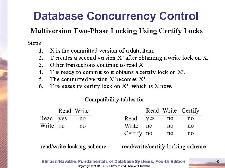 Database Concurrency Control Multiversion Two-Phase Locking Using Certify Locks Steps 1. 2. 3. 4.