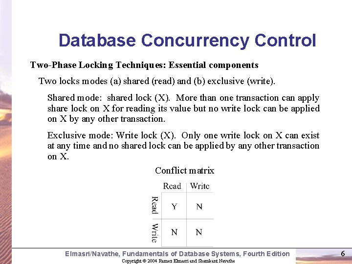 Database Concurrency Control Two-Phase Locking Techniques: Essential components Two locks modes (a) shared (read)