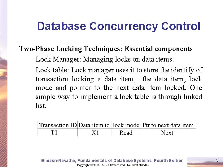 Database Concurrency Control Two-Phase Locking Techniques: Essential components Lock Manager: Managing locks on data