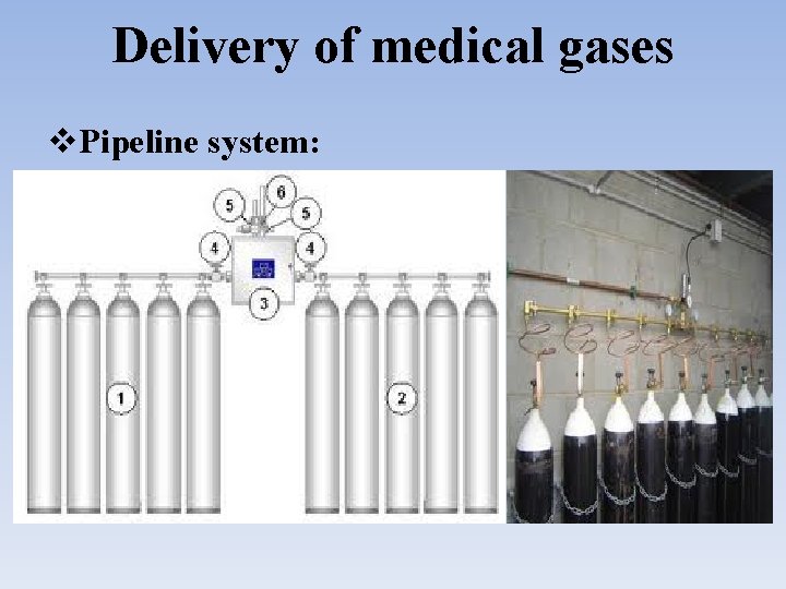 Delivery of medical gases Pipeline system: 