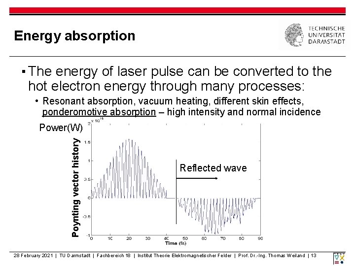 Energy absorption ▪ The energy of laser pulse can be converted to the hot
