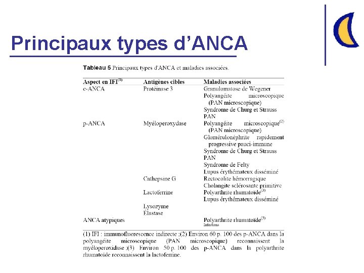 Principaux types d’ANCA 