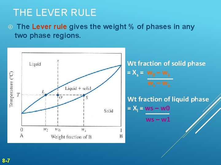 THE LEVER RULE The Lever rule gives the weight % of phases in any THE LEVER RULE The Lever rule gives the weight % of phases in any