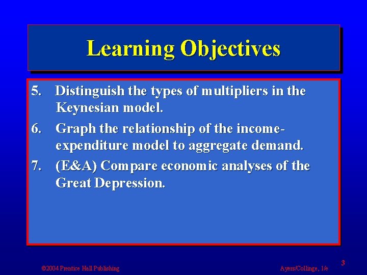 Learning Objectives 5. Distinguish the types of multipliers in the Keynesian model. 6. Graph