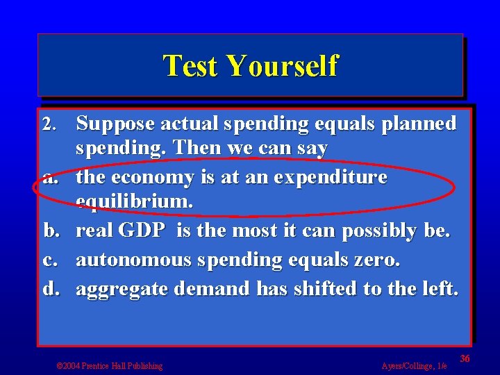 Test Yourself 2. Suppose actual spending equals planned a. b. c. d. spending. Then