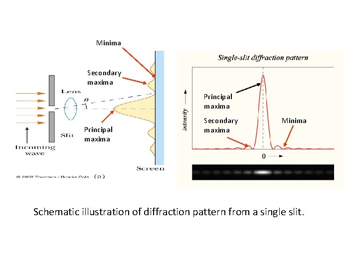 Minima Secondary maxima Principal maxima Secondary maxima Minima Schematic illustration of diffraction pattern from