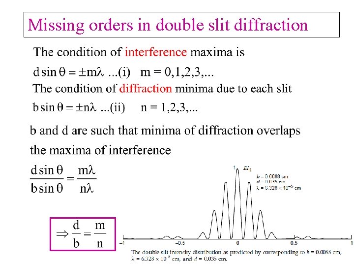 Missing orders in double slit diffraction 