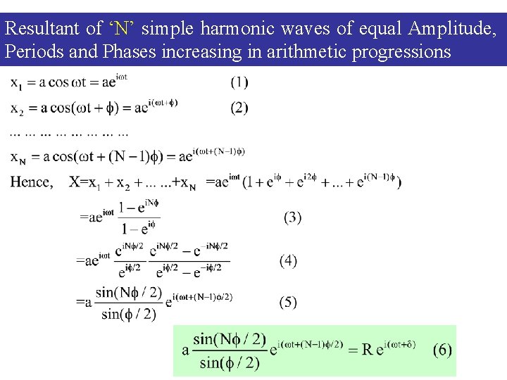 Resultant of ‘N’ simple harmonic waves of equal Amplitude, Periods and Phases increasing in