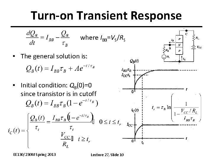 Turn-on Transient Response where IBB=VS/RS • The general solution is: • Initial condition: QB(0)=0