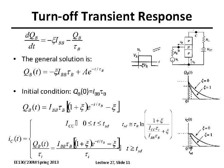Turn-off Transient Response • The general solution is: • Initial condition: QB(0)=IBBt. B EE