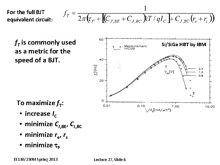 For the full BJT equivalent circuit: f. T is commonly used as a metric