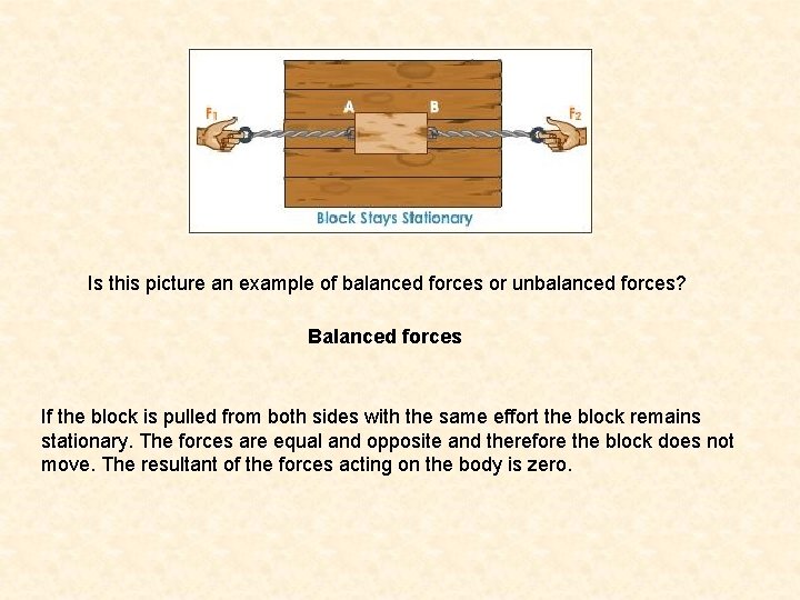 Is this picture an example of balanced forces or unbalanced forces? Balanced forces If