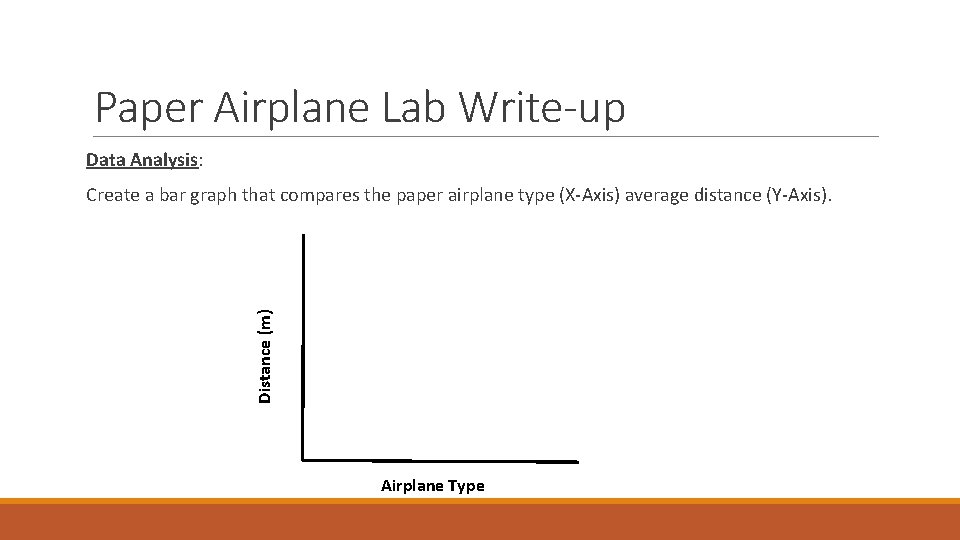 Paper Airplane Lab Write-up Data Analysis: Distance (m) Create a bar graph that compares