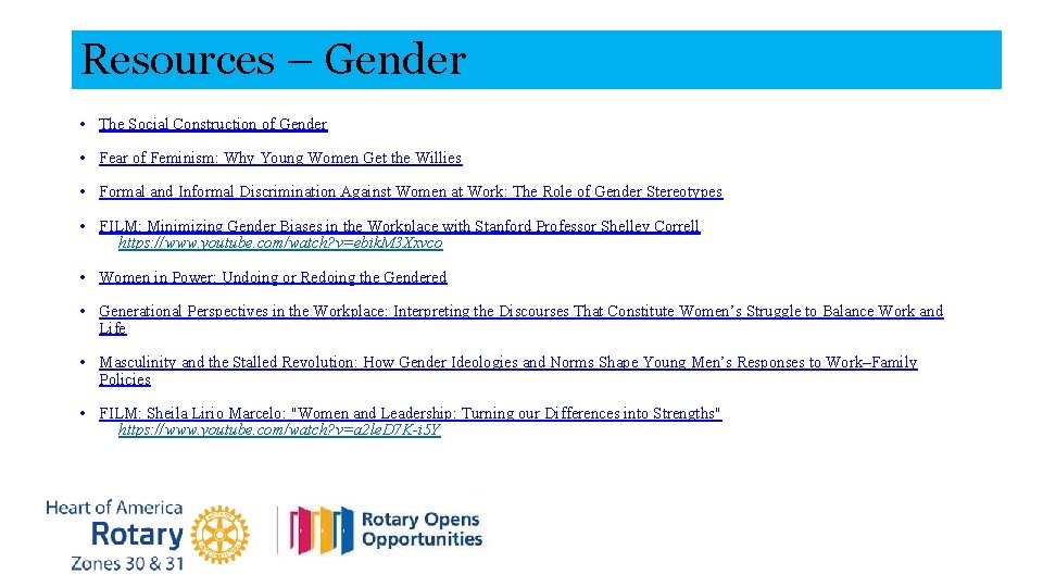 Resources – Gender • The Social Construction of Gender • Fear of Feminism: Why