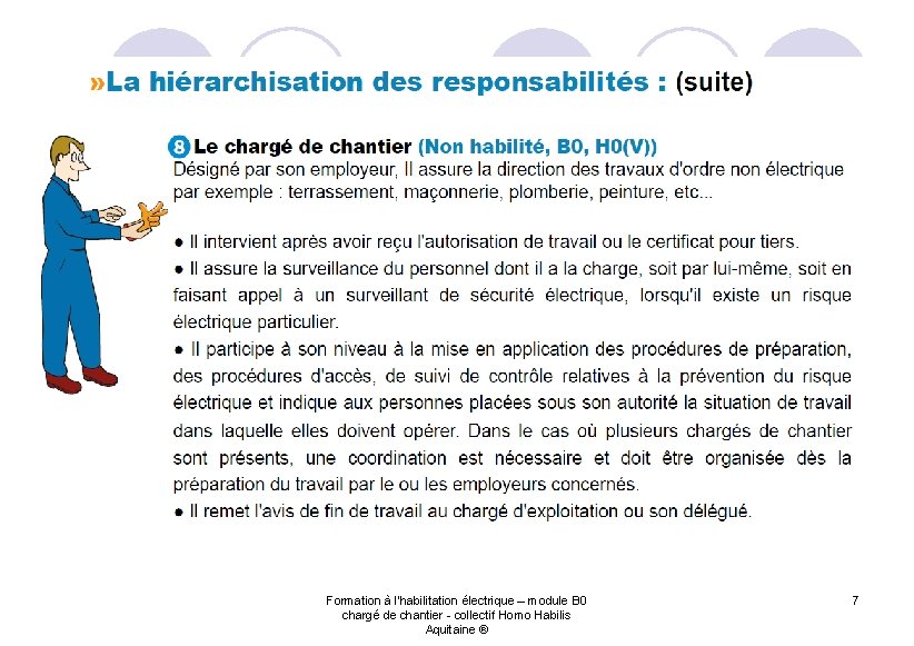 Formation à l'habilitation électrique – module B 0 chargé de chantier - collectif Homo