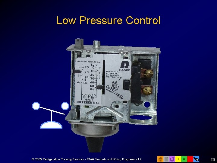 Low Pressure Control © 2005 Refrigeration Training Services - E 1#4 Symbols and Wiring