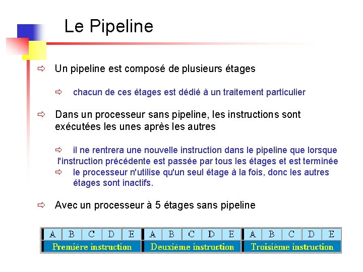 Le Pipeline ð Un pipeline est composé de plusieurs étages ð chacun de ces