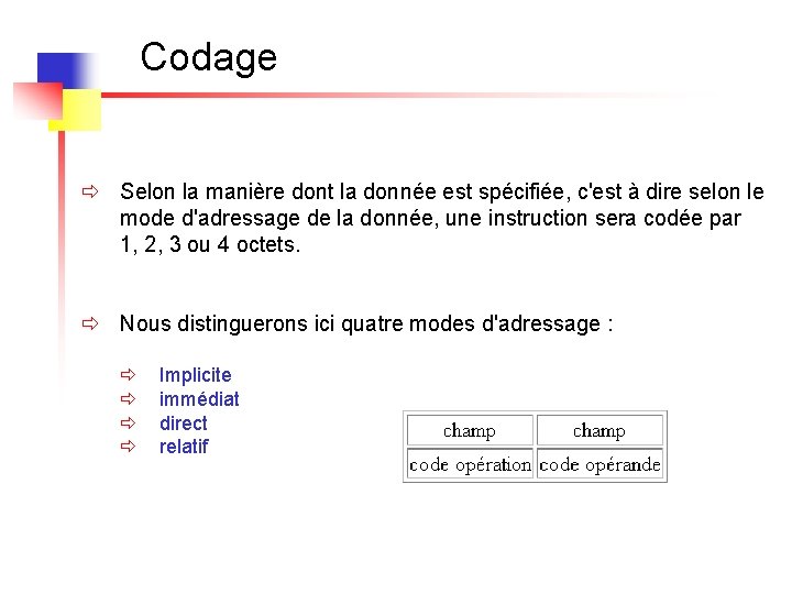 Codage ð Selon la manière dont la donnée est spécifiée, c'est à dire selon