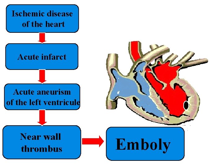 Ischemic disease of the heart Acute infarct Acute aneurism of the left ventricule Near