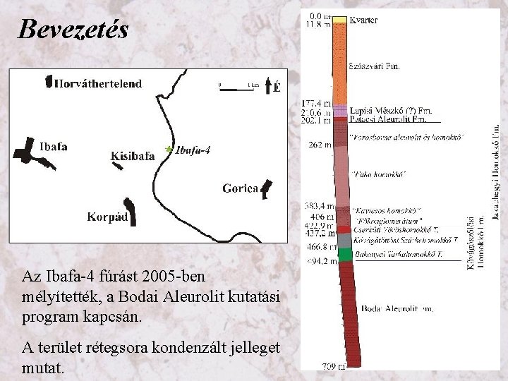 Bevezetés Az Ibafa-4 fúrást 2005 -ben mélyítették, a Bodai Aleurolit kutatási program kapcsán. A