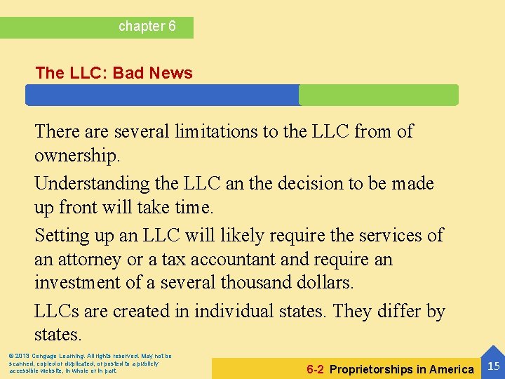 chapter 6 The LLC: Bad News There are several limitations to the LLC from