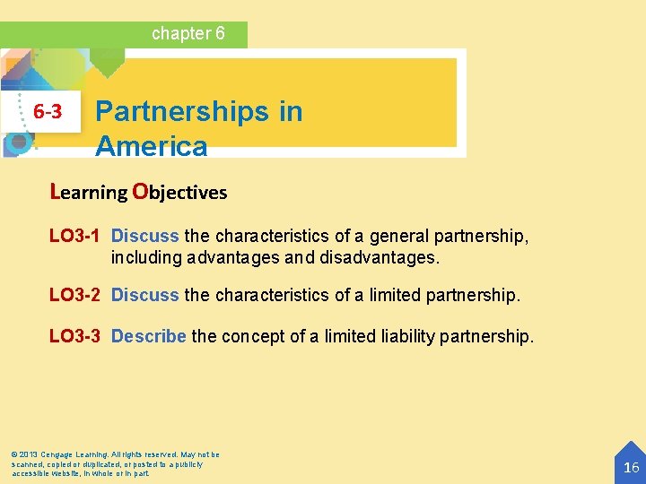 chapter 6 6 -3 Partnerships in America Learning Objectives LO 3 -1 Discuss the