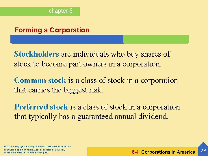 chapter 6 Forming a Corporation Stockholders are individuals who buy shares of stock to