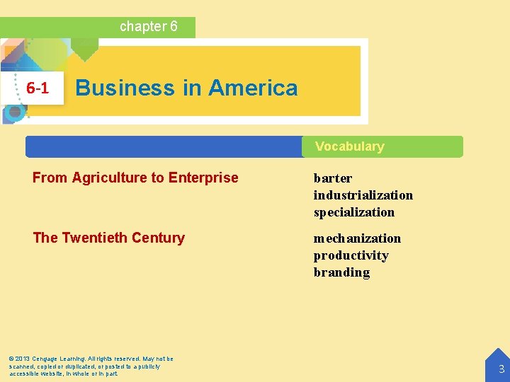 chapter 6 6 -1 Business in America Vocabulary From Agriculture to Enterprise barter industrialization