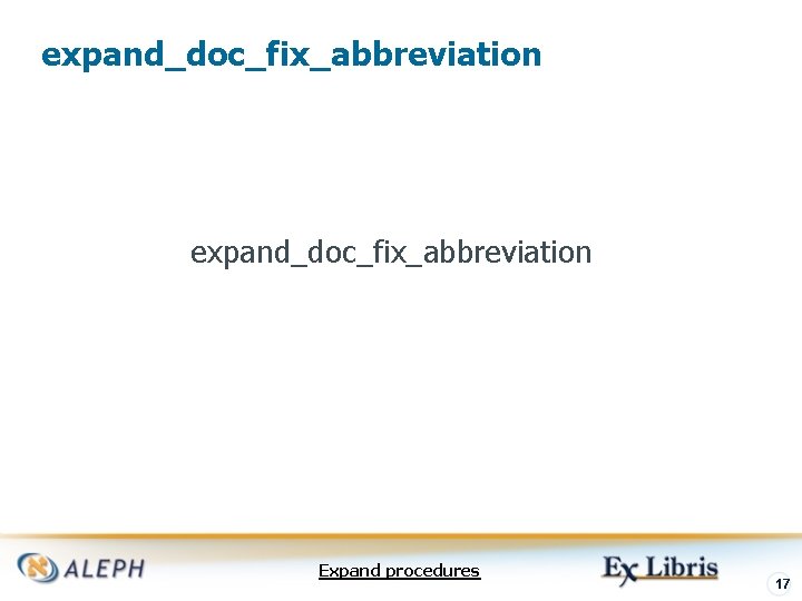 expand_doc_fix_abbreviation Expand procedures 17 